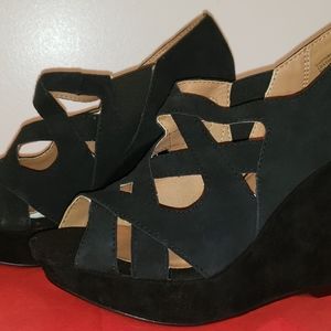 COPY - Nine West Black Suede Wedge heel Shoe